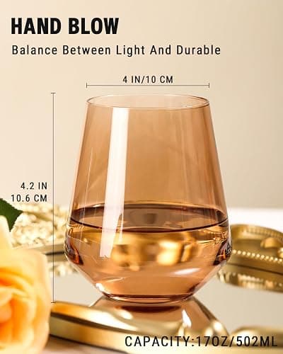 comfit Colored Stemless Wine Glasses Set of 6-17 oz Hand-Blown Crystal Colored Glassware with no Stem, Multicolor Glassware for Lovers, Wedding, Birthday, Mother's Day Housewarming Gifts for Women thumbnail 2