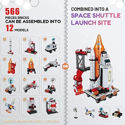 Space Exploration Shuttle Toys for 6 7 8 9 10 11 12 Year Old Boys 12-in-1 STEM Aerospace Building Kit Toy with Heavy Transport Rocket and Launcher Best Gifts for 6-12 Year Old Boys (566 PCS) thumbnail 2