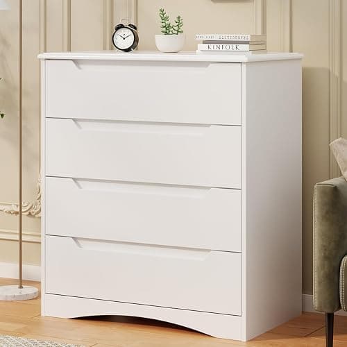 Bealife Dresser for Bedroom, 4 Drawer Dressers Chest of Drawers with Anti-Tripping Device, White Dresser for Closet with Embedded Handles, Closet Chests Organizer for Hallway, Living Room (White) - Image 1