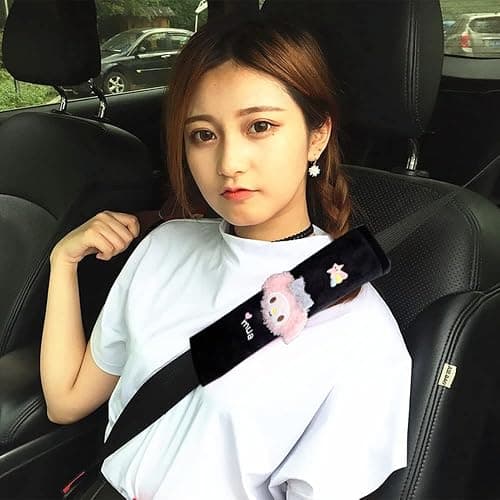 Akutoer Kawaii Car Seat Belt Strap Cover, Cute 2 Pieces Set Anime Seat Strap Neck Protector Car Decorations for Women (Pink) - Seat Belt Pink thumbnail 3