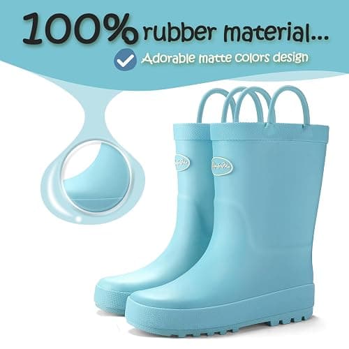 K KomForme Kids Rain Boots, Waterproof Rubber Matte Boots with Easy-on Handles thumbnail 2
