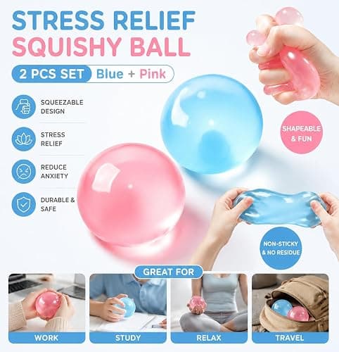 2pcs Coconut Oil Squishy, Shapeable Slow Rising Fidget Toy, Non-Sticky Sensory Stress Ball, Odorless Desk Accessory for Adults, Portable Squeeze Toy for Office and Home (Blue+Pink) thumbnail 3