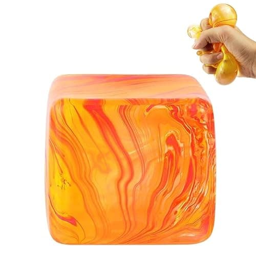 Squishies Stress Cube,Fidget Toys Squeeze Stress Cube for Adults,Ice Squish Cube Sugar Balls,Sensory Ice Square Shape Squishies Cube Sugar Balls for Stress Relief (Orange) - Image 1
