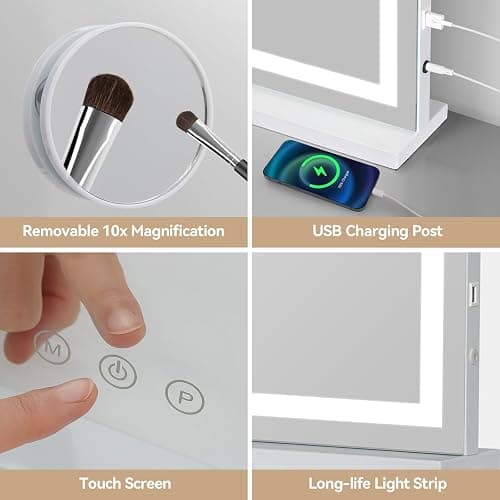 YOURLITE Vanity Mirror with Lights,32’’ x 22’’ Hollywood Mirror with LED Lights, 3 Colors Modes & Adjustable Brightness, Makeup Mirrors Vanity Mirror 10x Spot Mirror, USB Charging Port thumbnail 6