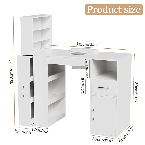 Annzoe Professional Nail Desk for Nail Tech with Storage Cabinet and Fan – Modern Nail Table for Salon, Nail Tech Table with Drawer, Armrest & Dust Collector,Manicure Table Nail Desk thumbnail 2