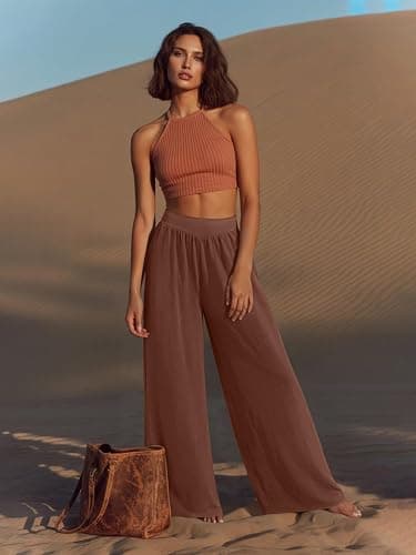 NIMIN Palazzo Pants for Women Wide Leg High Waisted Slack 2026 Summer Flowy Beach Casual Clothes with Pockets thumbnail 6