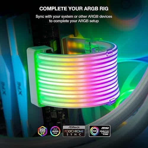 TECWARE Flex RGB Cable Cover Kit | Compatible with 24-Pin Motherboard and 8-Pin/16-Pin GPU | ARGB PSU Cable Extension with 5V 3-Pin Sync | RGB Lighting Kit for PC Cables | White thumbnail 5