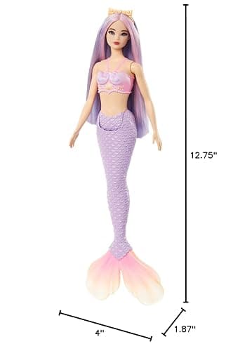 Barbie Mermaid Doll with Pink & Lilac Fantasy Hair & Headband Accessory, Toy with Shell-Inspired Bodice & Lavender Tail thumbnail 3