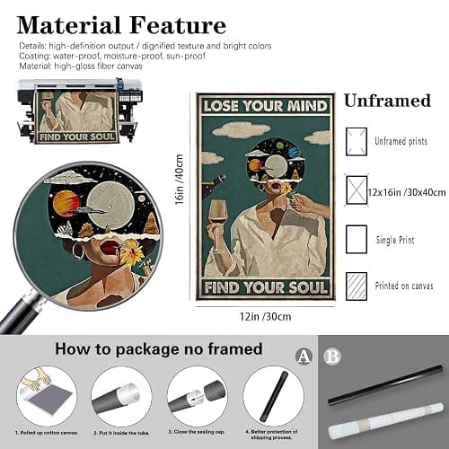 Vintage Lose Your Mind Find Your Soul Poster Mental Health Inspirational Quote Canvas Wall Art Aesthetic Posters Music Girl Print Painting Abstract Wall Decor for Bed Room Bathroom 12x16in Unframed thumbnail 7