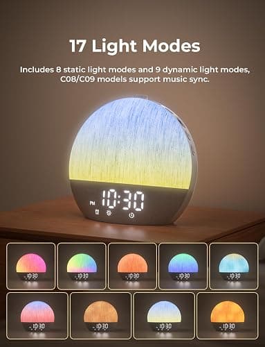 LIORQUE Sunrise Alarm Clock, Digital Alarm Clocks Bedside, Wake up Light with White Noise for Heavy Sleepers, 30 Sleep Sounds, Sleep Timer, Adjustable Volume & Brightness,Screen Free Design, Bluetooth thumbnail 5