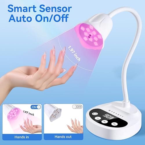 Makartt Flash Cure UV LED Nail Lamp for Gel-X Tips, Adjustable Gooseneck | 50 mW/cm² Cordless Rechargeable UV Light with Auto Sensor & 4 Timers & 10 Beads for Fast Gel Curing Home DIY Salon Use, White thumbnail 9