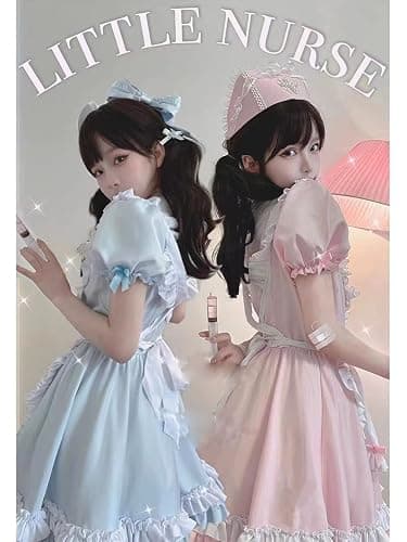 Ulalaza Gothic süße Mädchen Prinzessin Puppenkragen Spitze Schürze Retro Rüschentaschen mit Kopfschmuck Französisch Maid Kostüm thumbnail 7