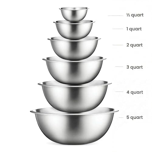 FineDine Stainless Steel Mixing Bowls Set, Dishwasher Safe, 6 Piece Metal Mixing Bowls For Kitchen, Nesting, Large, Small, Big Food Prep, Cooking, Baking thumbnail 3