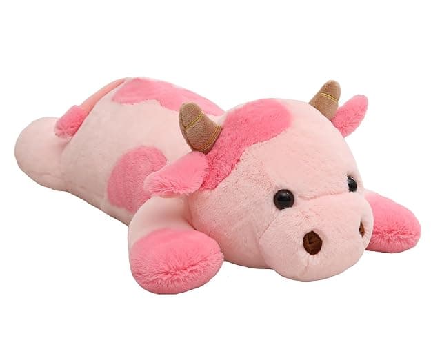 YESGIRL 25.6 inch 5 lbs Cow Weighted Stuffed Animals, Large Weighted Plush Animal, Cute Plush Toy Pillow, Soft Kawaii Plushie Gifts for Adults, Kids, Boys and Girls(Pink) - Image 1