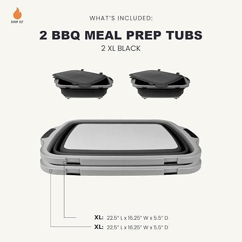 Drip EZ Collapsible BBQ Prep Tubs 2-Piece Set- For Meal Prep Marinating Food Storage - Includes Cutting Board & Lid - (2) XL - Black thumbnail 2