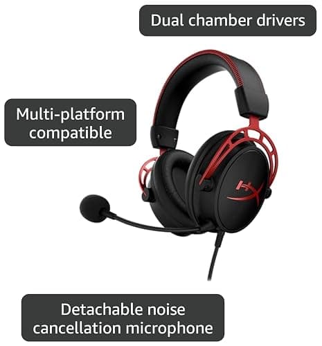 HyperX Cloud Alpha - Gaming Headset, Dual Chamber Drivers, Legendary Comfort, Aluminum Frame, Detachable Microphone, Works on PC, PS4, PS5, Xbox One, Xbox Series X|S, Nintendo Switch and Mobile – Red | Dual Chamber Drivers, Legendary Comfort, Aluminum Frame, Detachable Microphone, Works on PC, PS4 thumbnail 3