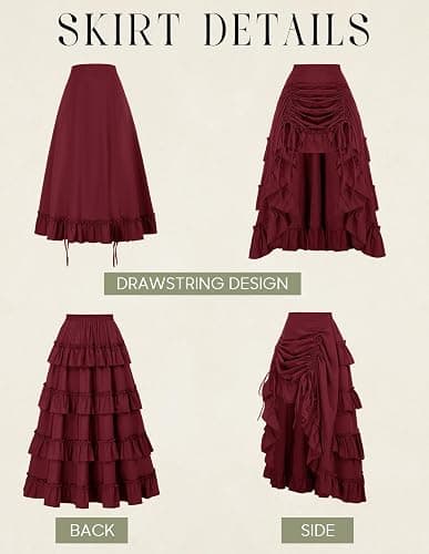 SCARLET DARKNESS Women's 2026 Summer Skirt Gothic Steampunk Skirt Renaissance High-Low Bustle Skirt thumbnail 4