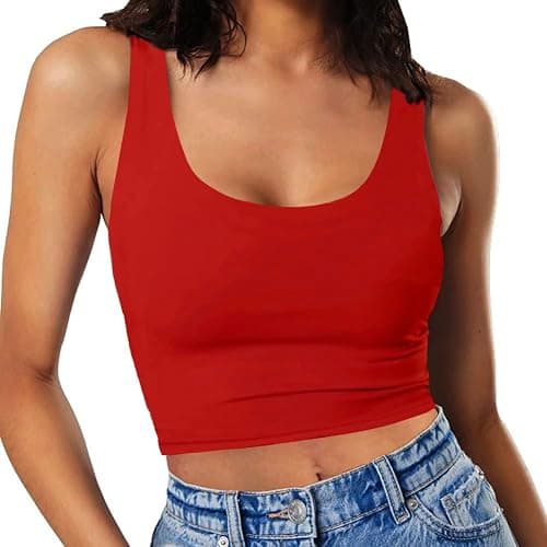 SanxiawaBa Women’s Sexy Sleeveless Crop Tops Double Layer Scoop Neck Cropped Tank Top - Image 1