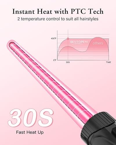 Waver Curling Iron Curling Wand - BESTOPE PRO 5 in 1 Curling Wand Set with 3 Barrel Hair Crimper for Women, Fast Heating Crimper Wand Curler in All Hair Type, Women Gifts - Leather Pink - Peachy - Curling Iron (0.35"-1.25") thumbnail 7