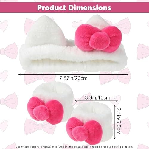 Cat Bow Headband for Skincare – 3 Pack Cute Spa Headband Set for Women with Wristbands thumbnail 3