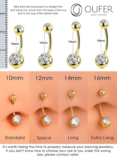 OUFER Gold Belly Button Rings, 316L Surgical Steel Belly Button Piercing, Internally Threaded Belly Rings, 14G Belly Piercing Jewelry, Long Belly Button Rings, Navel Rings for Women Men thumbnail 5