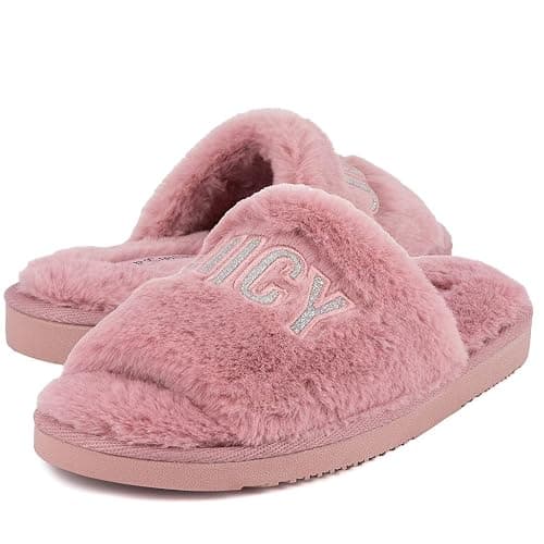 Juicy Couture Women's Faux Fur Slide Sandal Slippers, Open Toe, Comfortable Indoor Outdoor House Shoes thumbnail 7