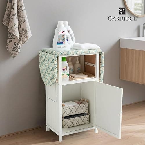 OakRidge Deluxe Ironing Board with Storage Cabinet, Perfect for Small Spaces with Extra Storage, Folding Station, Crafted with 100% Durable Wood, White Design – Measures 36.5" H x 15.5" W x 23" L thumbnail 2