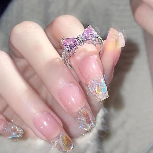 HUJUON Cubic Zirconia Cute Bowknot Finger Rings Adjustable Rhinestone Heart Crystal Butterfly Bowkont Open Rings Wedding Jewelry for Women thumbnail 6