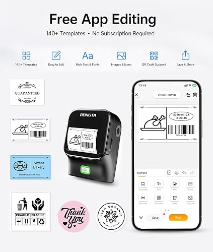 Rongta Bluetooth Label Maker Machine, Thermal Label Printer Easy to Use for Office, Home, Business, Came with 1 Roll 2x1.18 inch White Label(Black) thumbnail 4