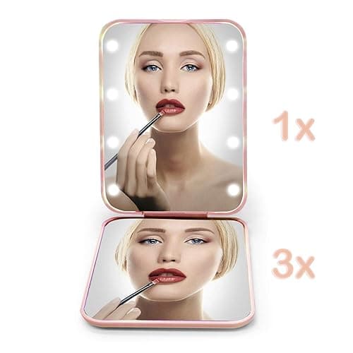 Kintion Pocket Mirror, 1X/3X Magnification LED Compact Travel Makeup Mirror with Light for Purse, 2-Sided, Portable, Folding, Handheld, Small Lighted Mirror for Gift, Pink thumbnail 5