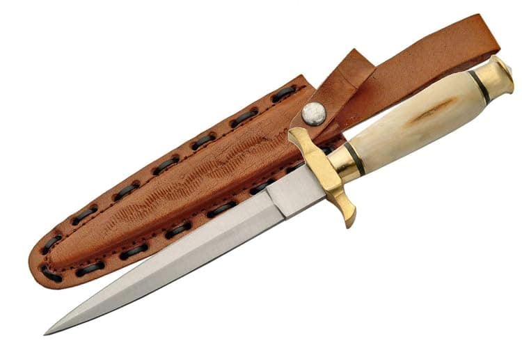 SZCO Supplies 12.5-Inch Renaissance Dagger with Genuine Bone Handle, Stainless Steel Blade, Brass Guard, and Leather Sheath - Image 1