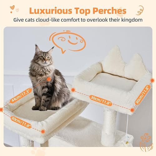 Taoqimiao Arbre a Chat Maine Coon,180cm Stable Arbres à Chat XXL avec 2 Condos Spacieux pour Chats, 8 Griffers, 2 Plateformes, Panier pour Matou, Confortable Hamac, Beige MS026LM thumbnail 7