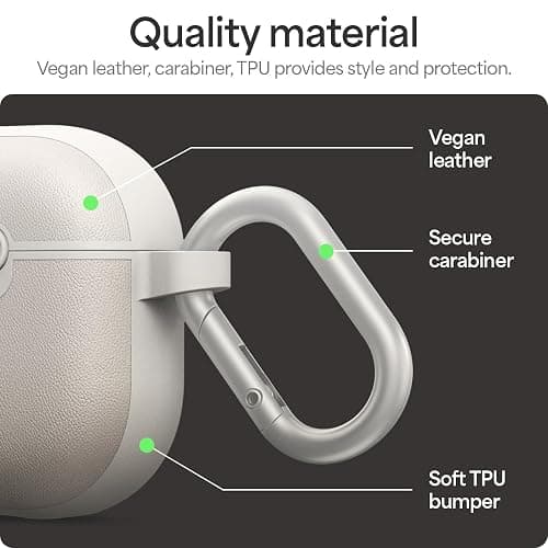 CYRILL Kajuk Compatible with Airpods 4 Case Cover, Premium Vegan Leather Case for Airpods 4 with Shock-Absorbent Bumper and Carabiner [Compatible with MagSafe] (2024) - Cream thumbnail 5