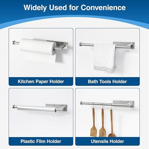 Paper Towel Holder Under Cabinet - Self-Adhesive or Drilling, Kitchen Roll Holder Wall Mounted, Towel Rack for Organization and Storage, Stainless Steel Kitchen Paper Roll Holder thumbnail 6
