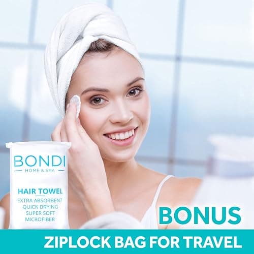 Bondi SPA Microfiber Hair Towel – Perfect Stocking Stuffer for Women - Dries Hair 50% Faster – Anti-Frizz Hair Towel – Super Absorbent & Soft - XL (Rectangle) thumbnail 5