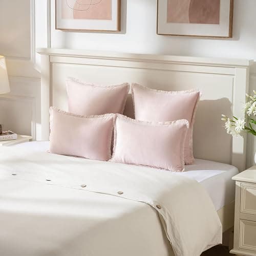 FUTEI Valentines Pink Boho Throw Pillow Covers with Tassels 18x18 Inch Set of 2,Soft Velvet Decorative Cushion Case,Home Decor for Couch Bed Living Room - Pink - 18" x 18" (Pack of 2) thumbnail 2