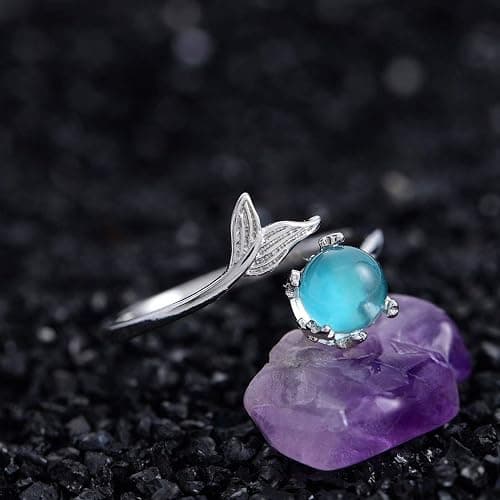 GRAEEN Mermaid Mako Moon Ring Adjustable Sliver Jewelry Rings for Women thumbnail 6