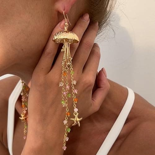 BOOZIQ Gold Starfish Earrings for Women Sea Shell Earrings Summer Beach Long Dangle Drop Earring Ocean Themed Dangling Earring Boho Beach Mermaids Jewelry thumbnail 3