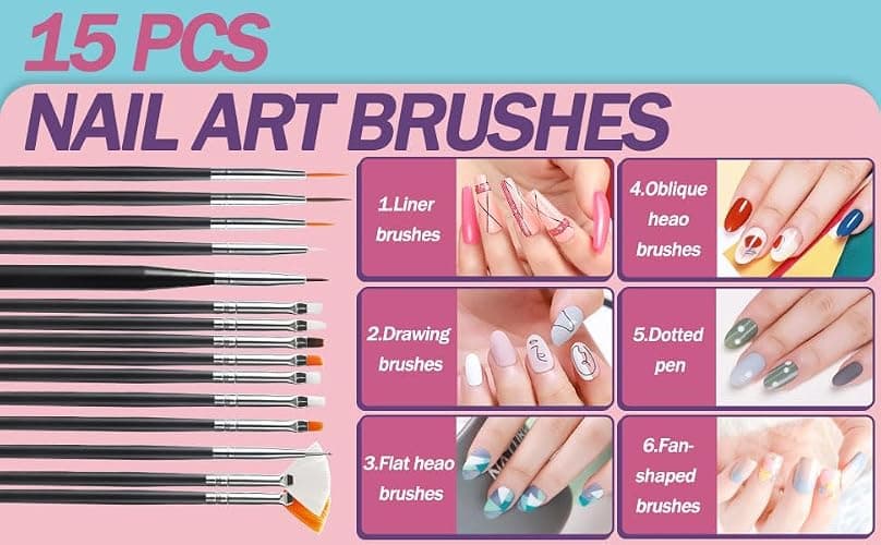Artdone 35pcs Nail Art Pens brushes,Nail Art Tool Set,Nail Dotting Tools,Nail Dust Brush,Striping Nail Art Brushes for Long Lines,Nail Drawing Pen For Nail Design thumbnail 3