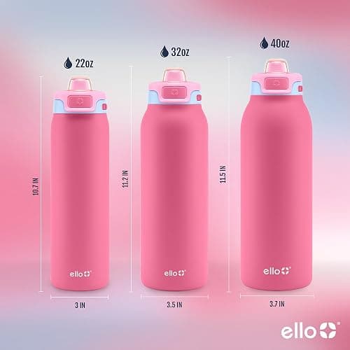 Ello Pop & Fill Insulated Stainless Steel Water Bottle with Quick Fill Lid, Leakproof Locking, Sip or Chug Spout, BPA-Free, Double Wall Vacuum Insulated for Sports, Travel & School- 22oz / 32oz / 40oz thumbnail 6