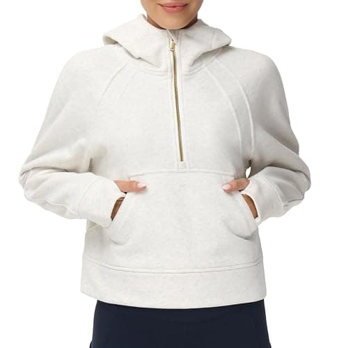 THE GYM PEOPLE Womens' Hoodies Half Zip Long Sleeve Fleece Crop Pullover Sweatshirts with Pockets Thumb Hole - Image 1