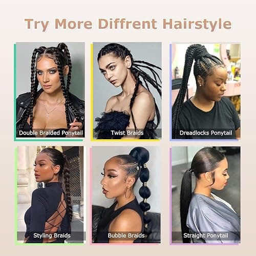 2 Packs Pink and Purple Long Braided Ponytail Extension For Black Women Soft Synthetic Hair Piece For Women with Hair Tie Straight Wrap Around Ponytail Braided Hair Extensions pre Stretched 30 Inch thumbnail 5