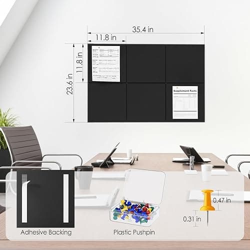 MaxGear Large Cork Board for Wall 36" x 24", Black Bulletin Board, 6 Pack Felt Wall Tiles with Pushpins, Cork Boards for Office Pin Board Tack Board Cork Boards thumbnail 3
