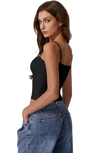 QINSEN Women's Double Lined Basic Tank Top Adjustable Spaghetti Straps Sleeveless Camisole Shirts thumbnail 4