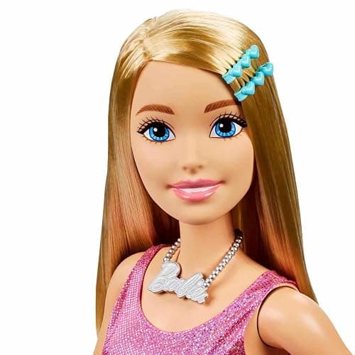 Large Barbie Doll with Blond Hair, 28 Inches Tall, Shimmery Pink Dress with Necklace and Hair Clip Accessories, HJY02 thumbnail 2