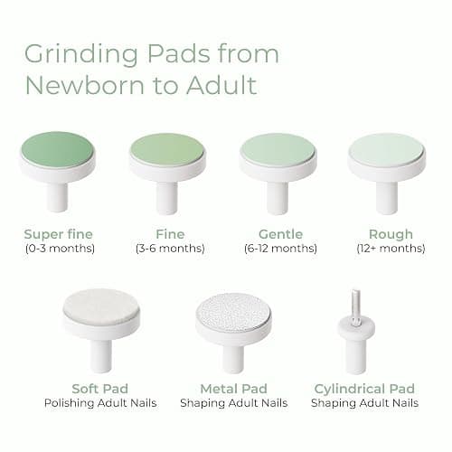Momcozy Baby Nail File Electric, Gentle Baby Nail Trimmer Electric, Baby Nail Clipper with Night Light, 7 Grinding Head Replacement Pads, Green thumbnail 7