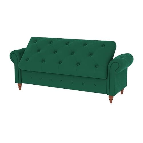 SOFTSEA 63'' Button Tufted Storage Ottoman Bench for Bedroom, Fabric Upholstered Footrest with Rolled Arms for Entryway, Living Room (Dark Green) thumbnail 8