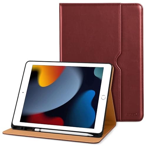 DTTO for iPad 9th/8th/7th Generation 10.2 Inch Case 2021/2020/2019, Premium Leather Business Folio Stand Cover with Apple Pencil Holder - Auto Wake/Sleep and Multiple Viewing Angles, Burgundy Red - Image 1