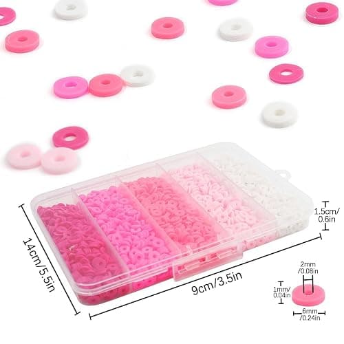 THRELE 3500pcs Pink Clay Beads for Bracelets Making Kit, 6mm Heishi Polymer Flat Round Disc Clay Beads for Jewelry Making Pink thumbnail 3