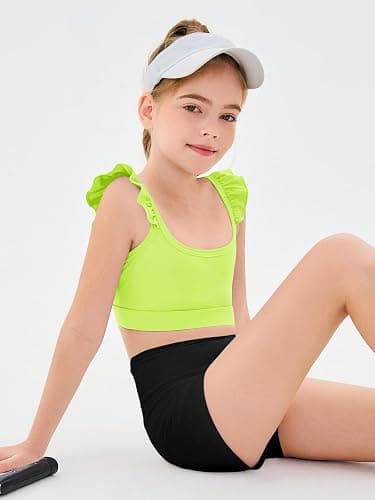 Haloumoning Girls Training Bra Kids Cute Ruffle Sports Bra Workout Yoga Bra Comfort Dance Crop Top thumbnail 5